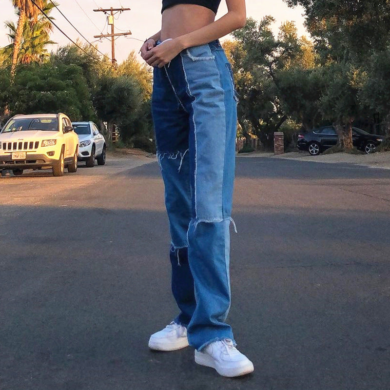 Women's High-Rise Raw Edge Straight-Leg Jeans