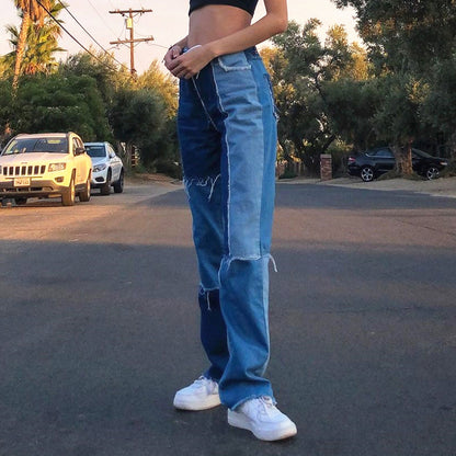 Women's High-Rise Raw Edge Straight-Leg Jeans