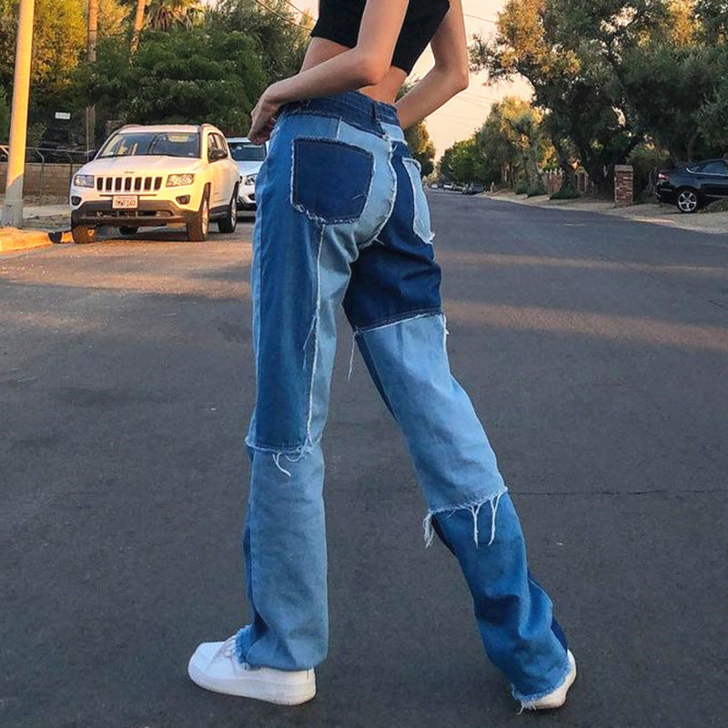 Women's High-Rise Raw Edge Straight-Leg Jeans
