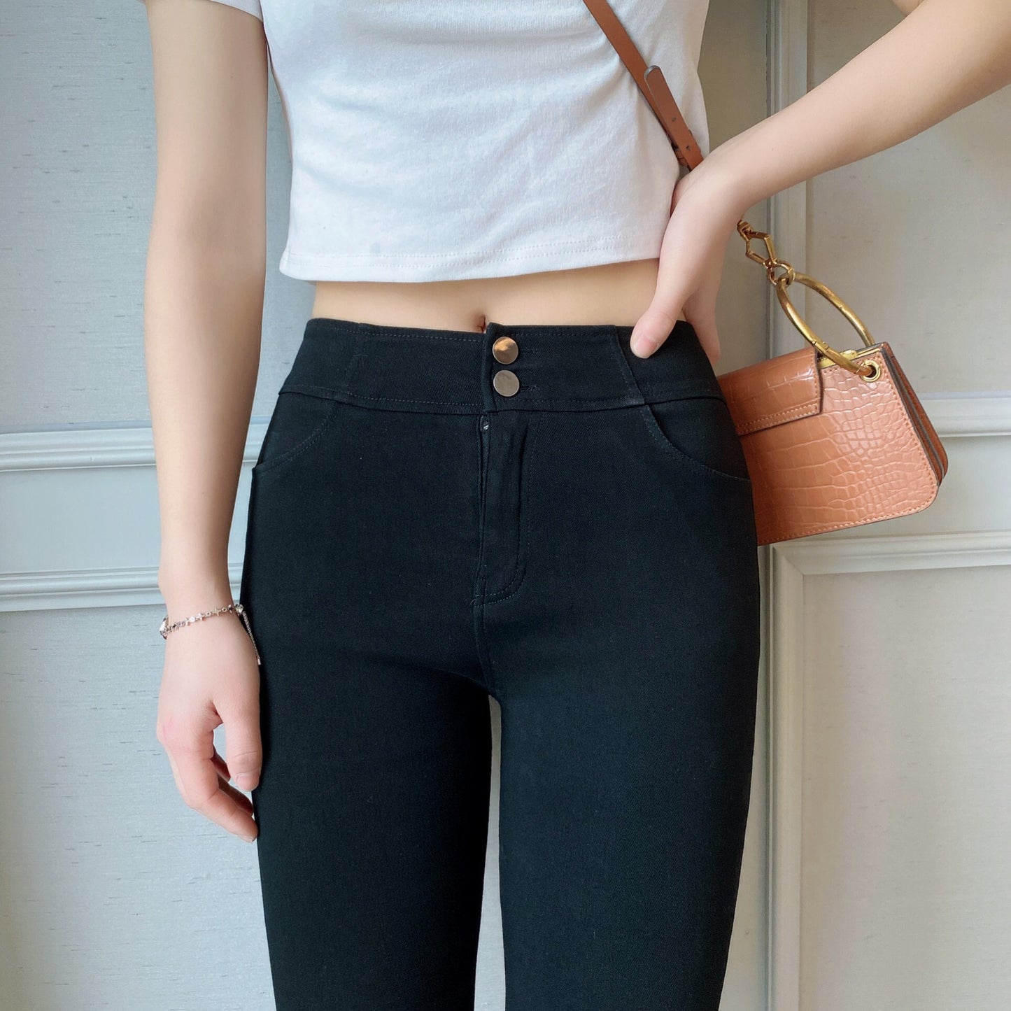 Women's Gold Satin Slim Leggings – 2-Button & 3-Button Styles, Sizes M–3XL