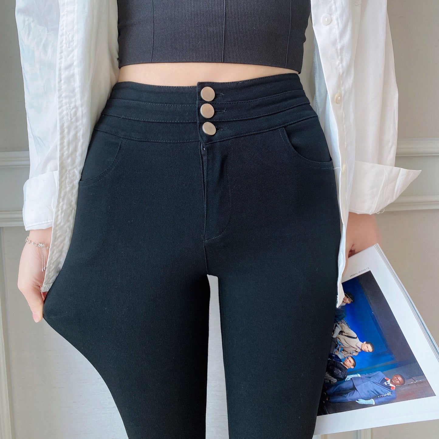 Women's Gold Satin Slim Leggings – 2-Button & 3-Button Styles, Sizes M–3XL