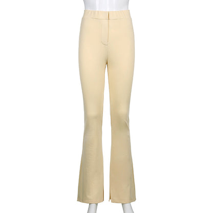 Women's High-Waist Skinny Straight Casual Pants with Split