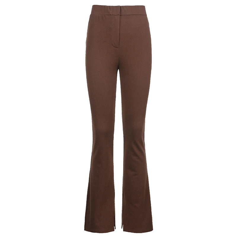 Women's High-Waist Skinny Straight Casual Pants with Split