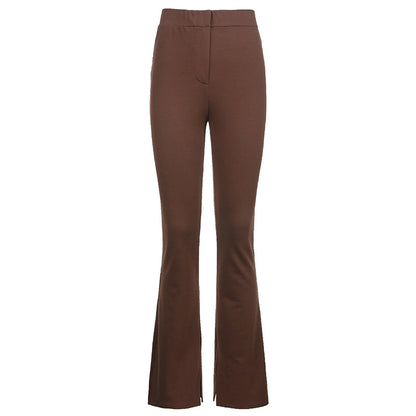Women's High-Waist Skinny Straight Casual Pants with Split