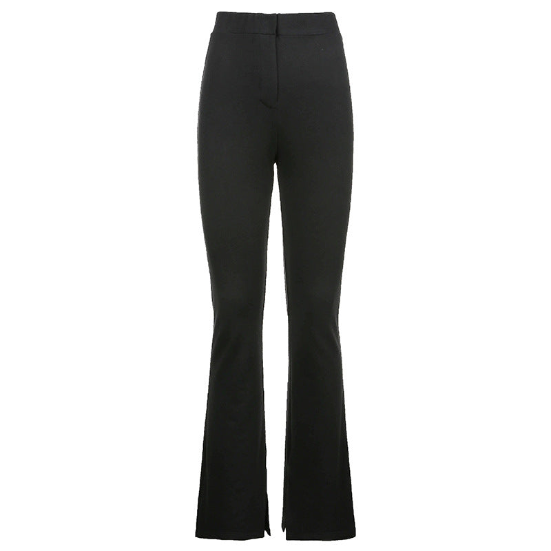 Women's High-Waist Skinny Straight Casual Pants with Split