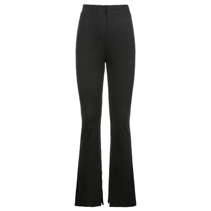 Women's High-Waist Skinny Straight Casual Pants with Split