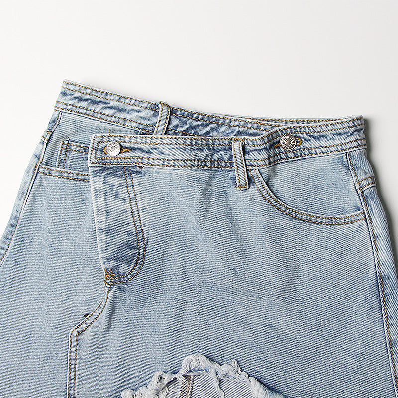 Women's Midi Frayed Hem Irregular Split Denim Skirt
