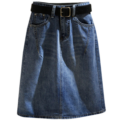 Women's High-Waist A-Line Split Denim Midi Skirt