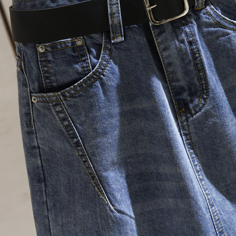 Women's High-Waist A-Line Split Denim Midi Skirt