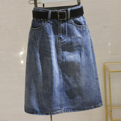 Women's High-Waist A-Line Split Denim Midi Skirt