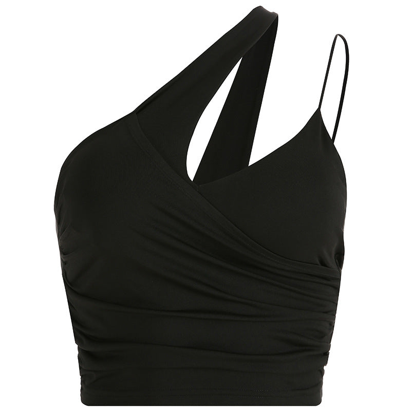 Women's Irregular Pleated Open-Back Sling Crop Top