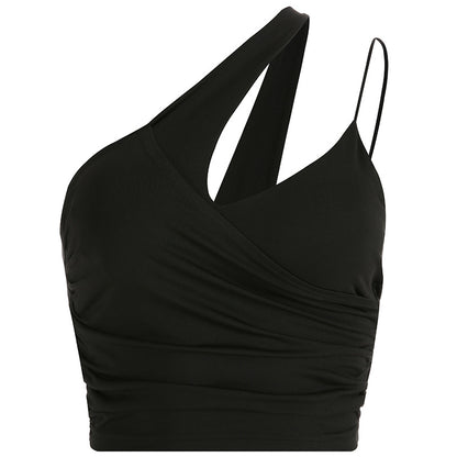 Women's Irregular Pleated Open-Back Sling Crop Top