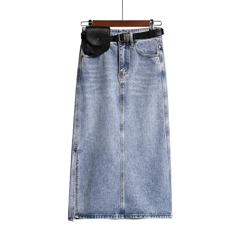 Women's High-Waist A-Line Slit Denim Skirt