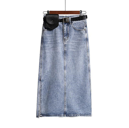 Women's High-Waist A-Line Slit Denim Skirt