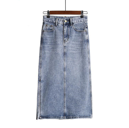 Women's High-Waist A-Line Slit Denim Skirt