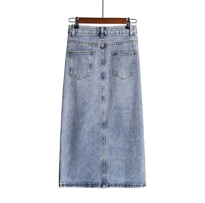 Women's High-Waist A-Line Slit Denim Skirt