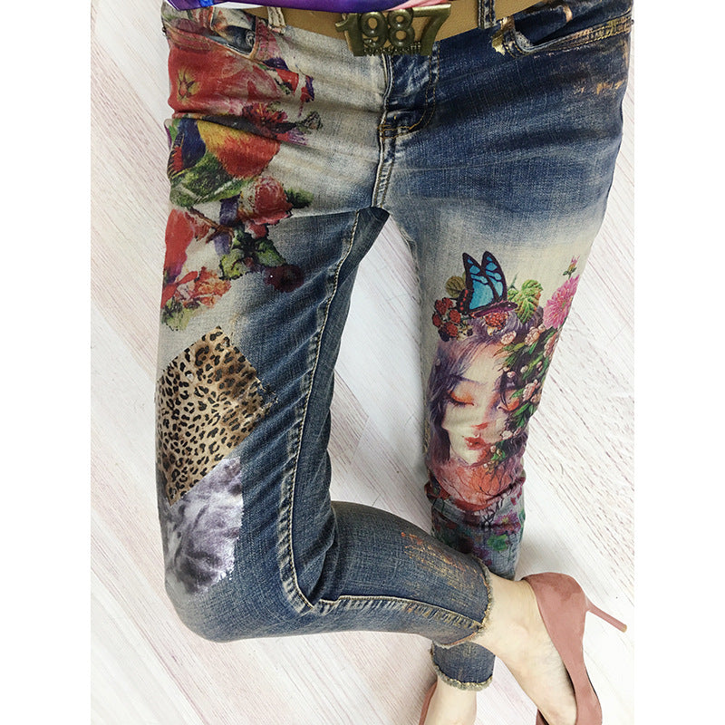 Women's High-Stretch Printed Cropped Skinny Jeans