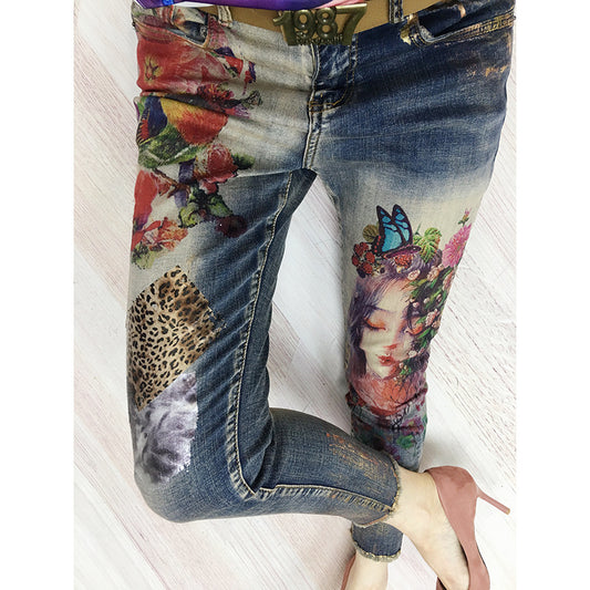 Women's High-Stretch Printed Cropped Skinny Jeans