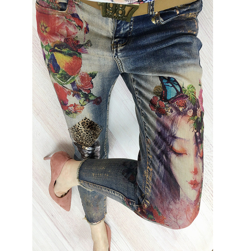 Women's High-Stretch Printed Cropped Skinny Jeans