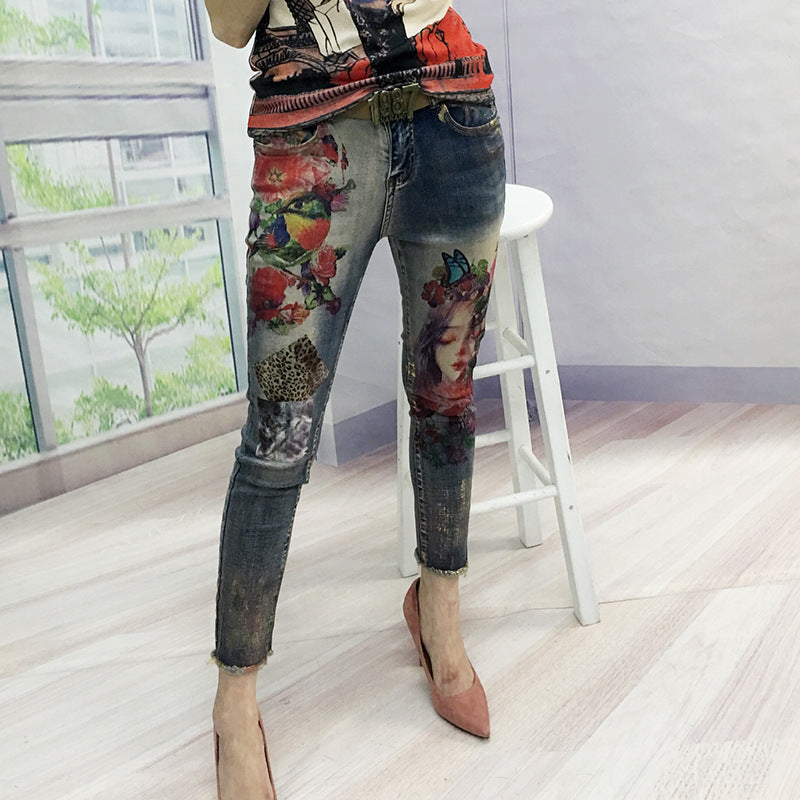 Women's High-Stretch Printed Cropped Skinny Jeans