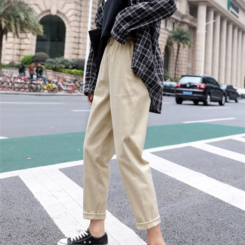Women's High-Waist Loose Cotton Harem Pants