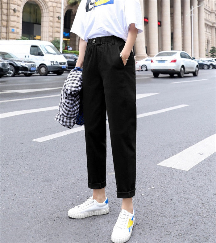 Women's High-Waist Loose Cotton Harem Pants