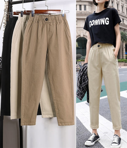 Women's High-Waist Loose Cotton Harem Pants