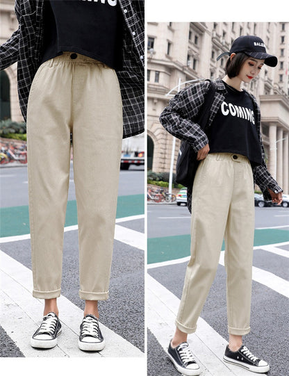 Women's High-Waist Loose Cotton Harem Pants
