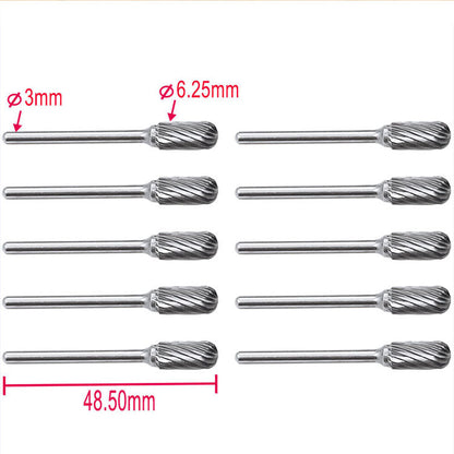 10-Piece Tungsten Carbide Rotary Burr Set – 6mm x 3mm Shank, Multi-Material Milling Cutter