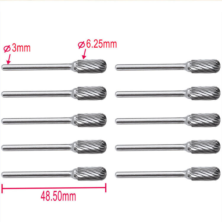 10-Piece Tungsten Carbide Rotary Burr Set – 6mm x 3mm Shank, Multi-Material Milling Cutter