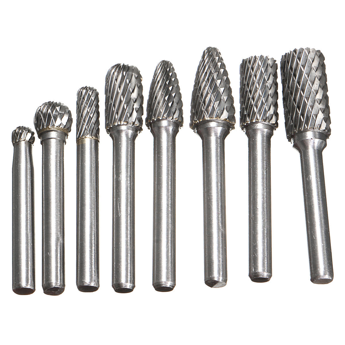 8-Piece Tungsten Carbide Rotary File Set – Double-Groove Double-Grain Grinding Heads (6mm Shank)