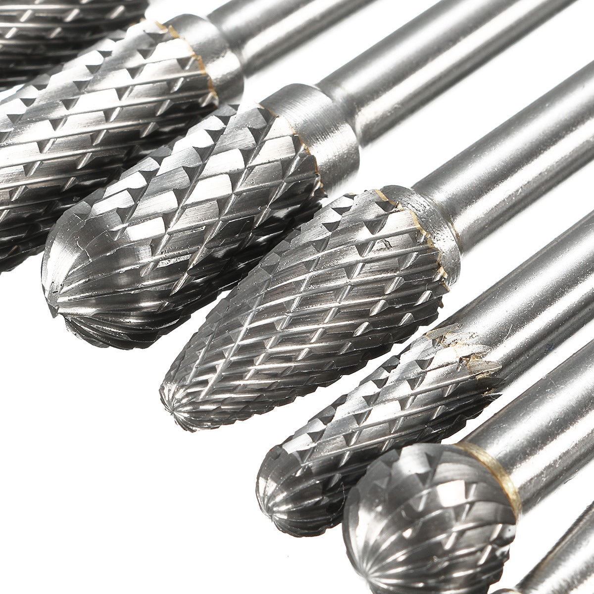 8-Piece Tungsten Carbide Rotary File Set – Double-Groove Double-Grain Grinding Heads (6mm Shank)