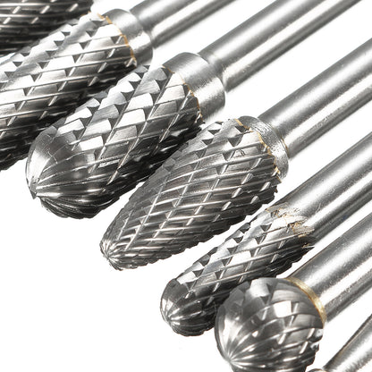8-Piece Tungsten Carbide Rotary File Set – Double-Groove Double-Grain Grinding Heads (6mm Shank)