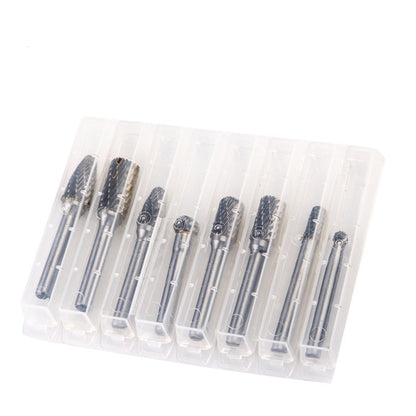 8-Piece Tungsten Carbide Rotary File Set – Double-Groove Double-Grain Grinding Heads (6mm Shank)