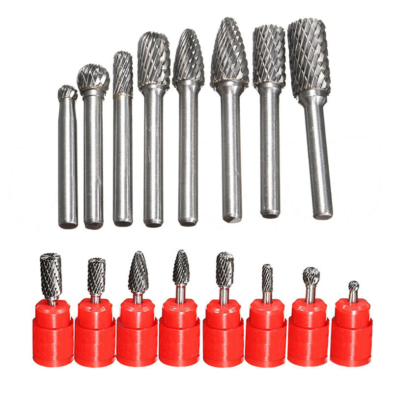 8-Piece Tungsten Carbide Rotary File Set – Double-Groove Double-Grain Grinding Heads (6mm Shank)