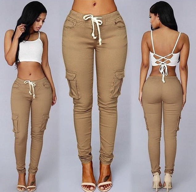 Women's Multi-Pocket Casual Cargo Pants – Mid-Waist Cotton Trousers