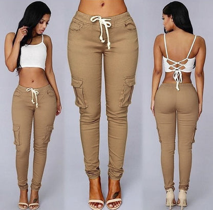 Women's Multi-Pocket Casual Cargo Pants – Mid-Waist Cotton Trousers