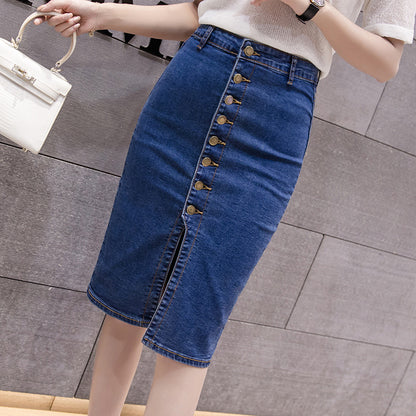 Women's Button-Front Mid-Length Denim Skirt – Mulberry Silk Blend Sweet Style S–2XL