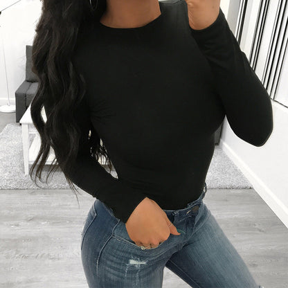 Women's Long Sleeve Slim Bodysuit – Solid Color Tight Fit