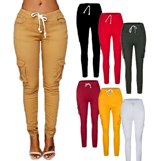 Women's Multi-Pocket Casual Cargo Pants – Mid-Waist Cotton Trousers