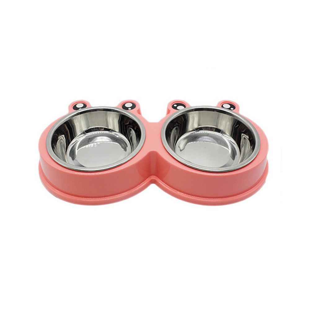 Double Pet Bowl – Food & Water Feeder (ABS + Stainless Steel)