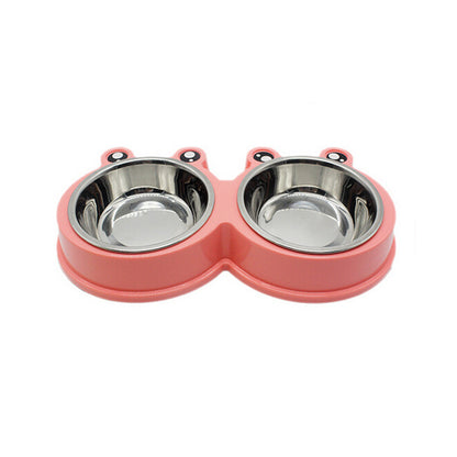Double Pet Bowl – Food & Water Feeder (ABS + Stainless Steel)