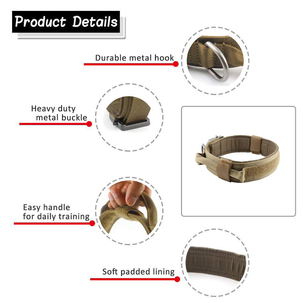 Tactical Dog Collar – 1000D Nylon, Double Buckle Safety | 4 Colors, M–XL