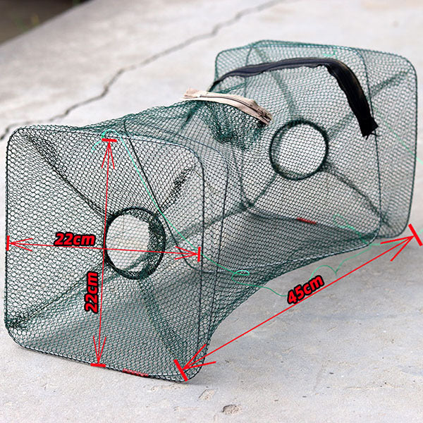 Folding Lobster & Crab Trap Cage – Two-Hole Collapsible Nylon Fishing Basket (With or Without Pipe)