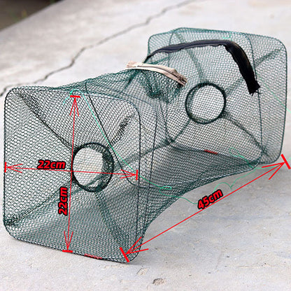 Folding Lobster & Crab Trap Cage – Two-Hole Collapsible Nylon Fishing Basket (With or Without Pipe)