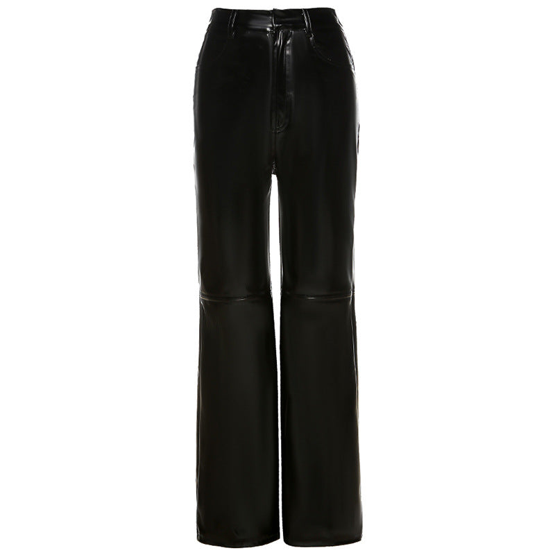 Women's PU Leather Moto Street Style Straight Trousers
