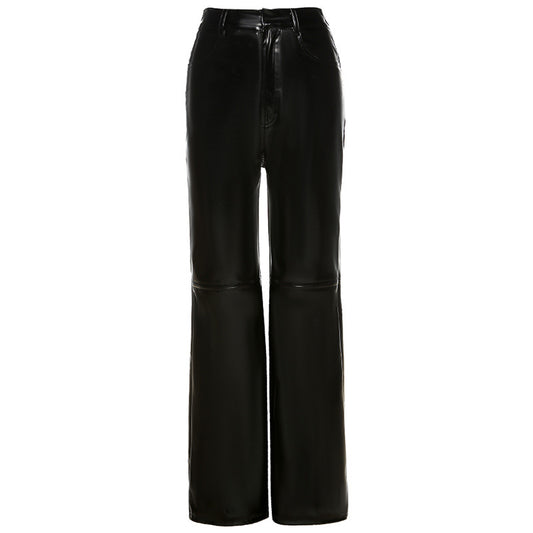 Women's PU Leather Moto Street Style Straight Trousers
