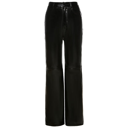 Women's PU Leather Moto Street Style Straight Trousers