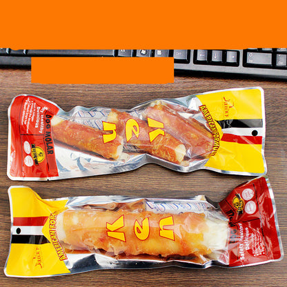 Chicken-Wrapped Cowhide Dental Chew Bones for Dogs – Natural Teeth Cleaning Treats