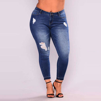 Women's Distressed High-Stretch Denim Skinny Pants – Ripped Pencil Jeans